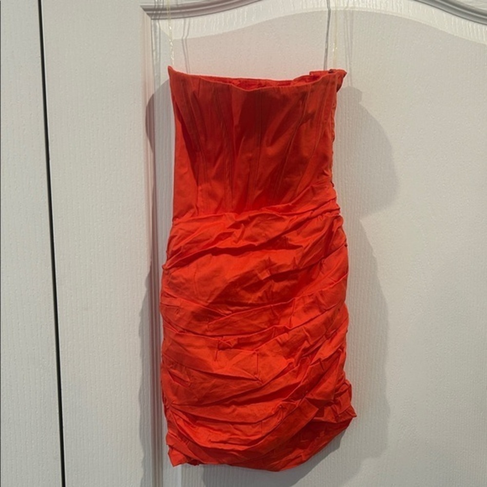 WHITE FOX Red orange mini dress- Elegant Strapless Red Dress - Picture 1 of 3